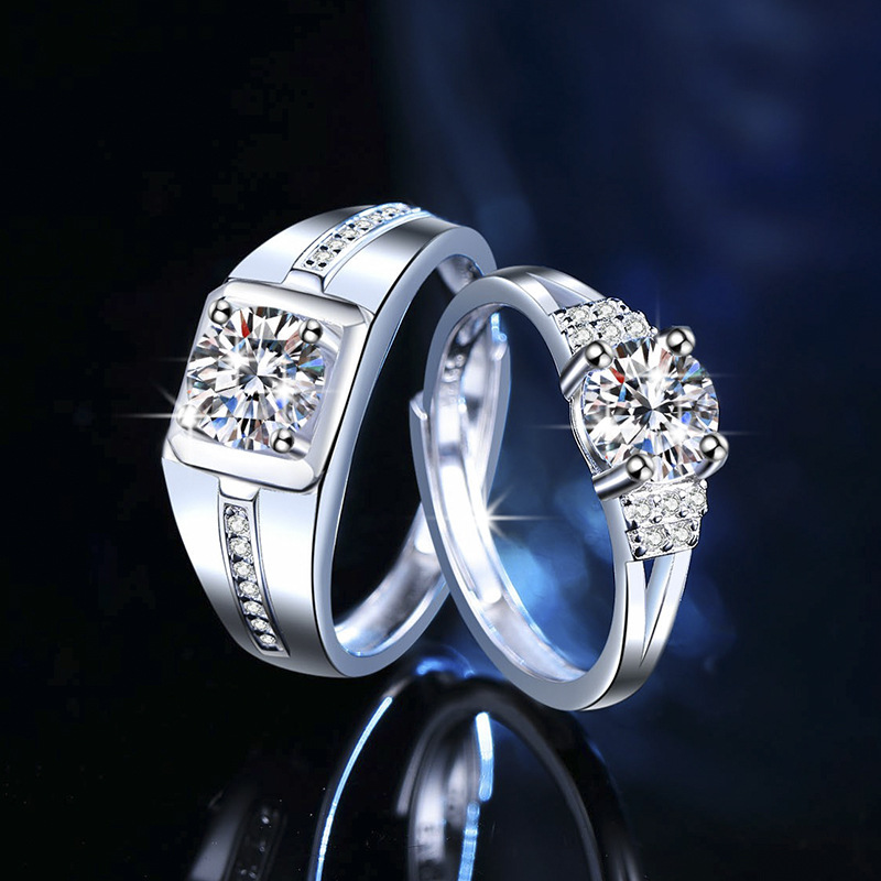 s925纯三生三世银莫桑石戒指一克拉情侣对戒求婚结婚钻戒送女友