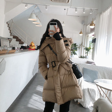 韩版2022冬季新款时尚羽绒服女中长款小个子收腰显瘦带帽保暖外套