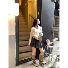 十三行韩系气质简约复古粗织缝制太阳花套头保暖毛衣上衣女秋