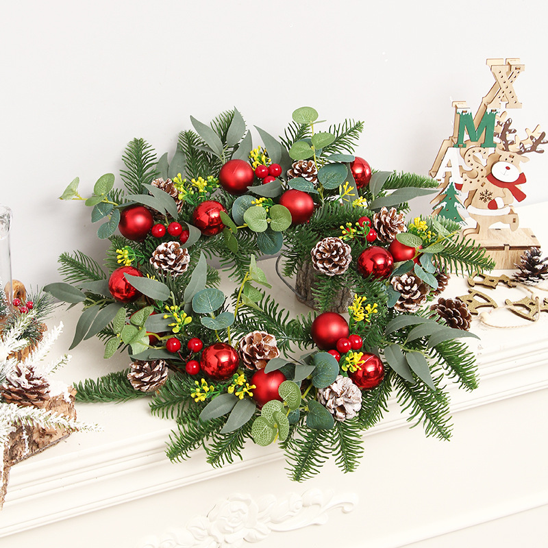 Cross-Border Amazon New Eucalyptus Leaf Christmas Ball Artificial Wreath Christmas Decorations Wall Hanging Decoration Door Hanging