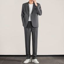 24韩版春季外套宽松休闲西服两件套潮男时尚青年高级感小西装一套