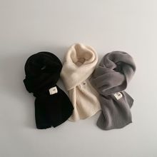 儿童羊绒围巾ins韩版糖果色系布标针织冬加厚保暖纯色宝宝毛线脖