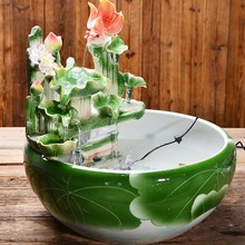 陶瓷喷泉流水摆件客厅桌面风水轮球创意水景养鱼缸盆景加湿器