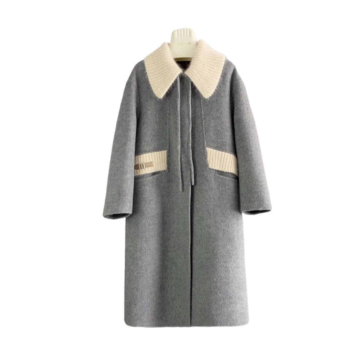 高端撞色时尚羊毛双面呢大衣2024冬季新款韩系显瘦长款外套女装厚