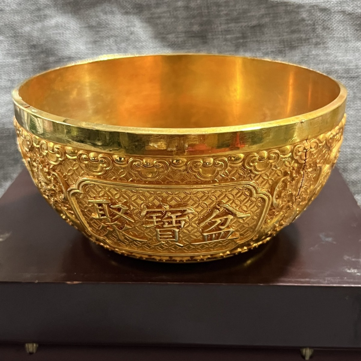 仿古大清乾隆年制镀金聚宝盆碗铜碗古董老物件收藏家居摆件-阿里巴巴