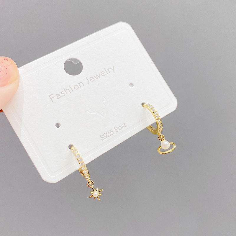 Korean Style Fashion Micro Inlaid Zircon Ear Clip Three-Piece Earrings Small Personality One Card Three Pairs Combination Earrings Earrings for Women