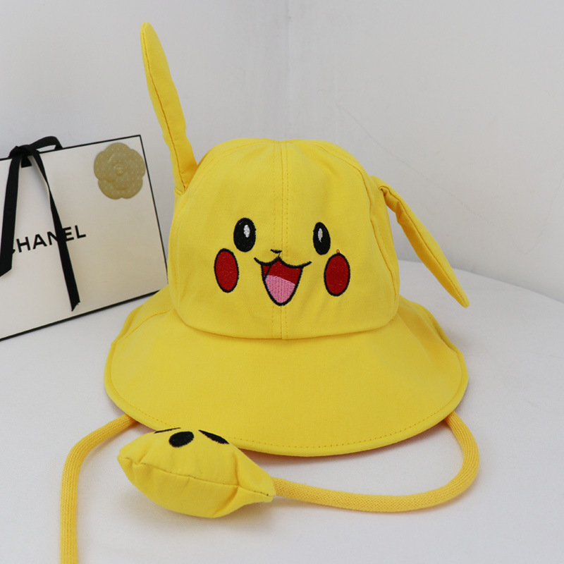 Moving Ears Rabbit Hat Children's Summer Cute Internet Celebrity Pikachu Bucket Hat Parent-Child Children's Sun Hat