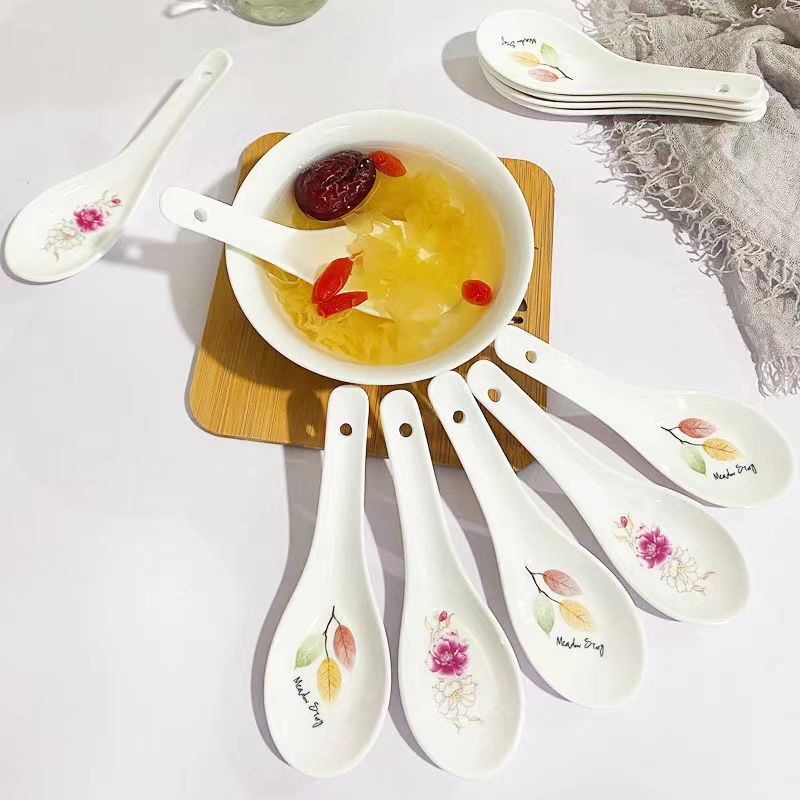 Wholesale Soup Spoon Ceramic Flat Spoon Household Spoon Soup Hotel Restaurant Ding Room Bone China Spoon Creative Two Needles