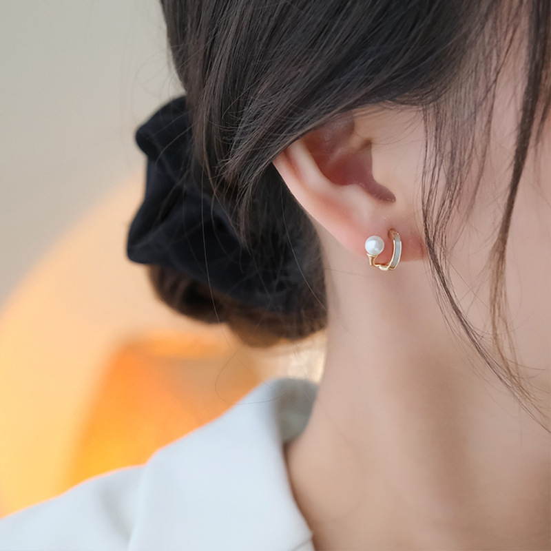 Sterling Silver Needle Korean-Style Elegant Earrings High-Grade Earrings Niche Pearl C- Shaped Simple Cold Style Pearl Earrings