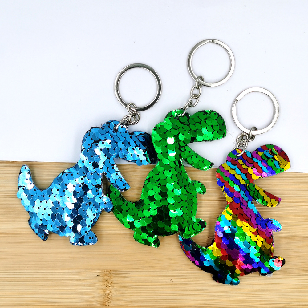 Cross-Border Reflective Glossy Dinosaur Keychain Sequined Keychain Bag Automobile Hanging Ornament Ornaments Clothing Ornaments Accessories