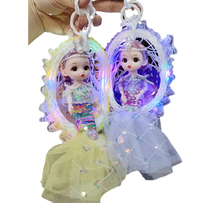 2023 Light-Emitting Hanging Basket Barbie Doll Flash Cabas Mermaid Figurine Doll Night Market Light Children's Toys