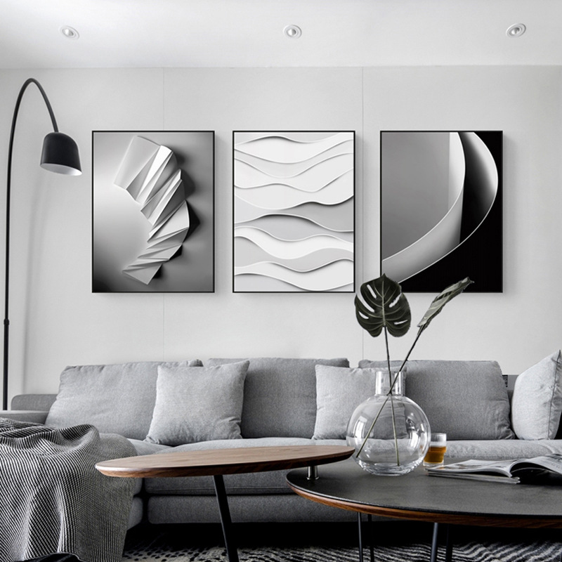 纸艺 现代简约客厅装饰画沙发背景墙画黑白灰艺术创意挂画非立体