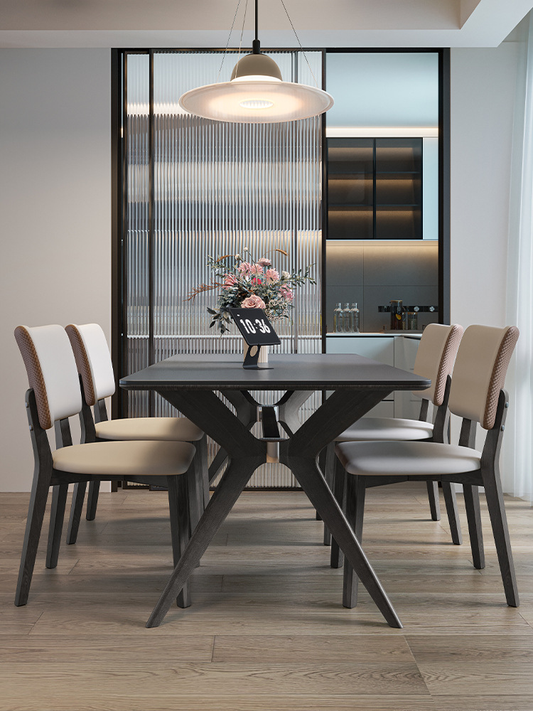 极简式小户型岩板哑光餐桌意简约现代桌椅长方形实木组合吃饭餐桌