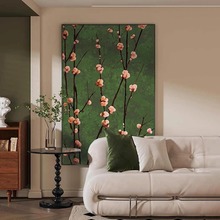 复古南洋风梅花枝条客厅装饰画肌理感沙发背景墙壁画绿色玄关挂画