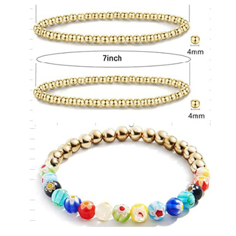 Amazon Hot Selling Women's Copper Bead 14K Gold Plated Beads Bracelet Women's Stretchable Chain Color Retaining Bracelet