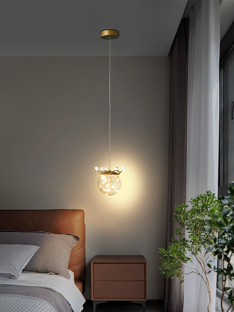 卧室床头吊灯创意轻奢皇冠满天星北欧女孩房间浪漫长线网红小吊灯