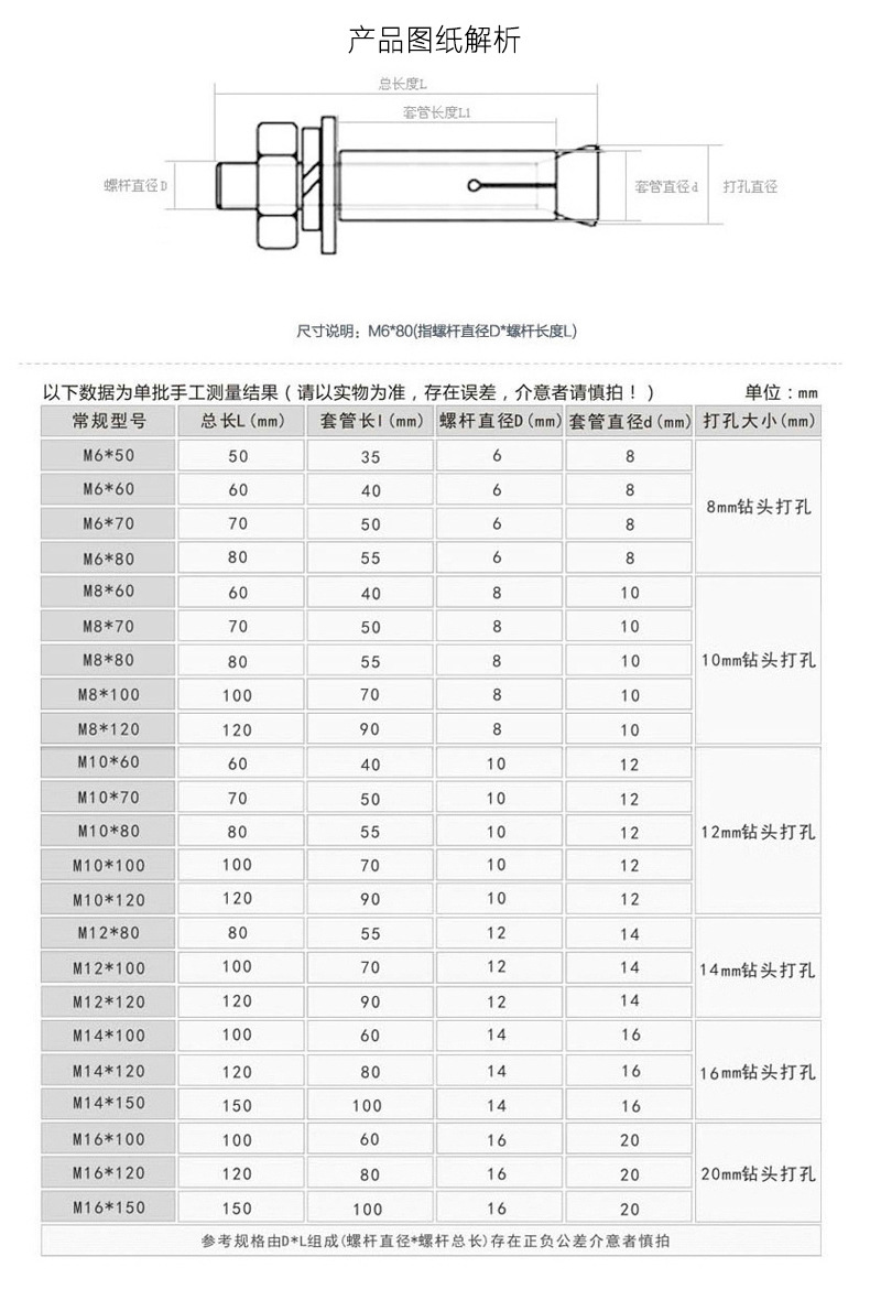 厂家现货镀锌拉爆膨胀螺丝外膨胀螺栓m6m8m10m12爆炸螺丝膨胀螺丝