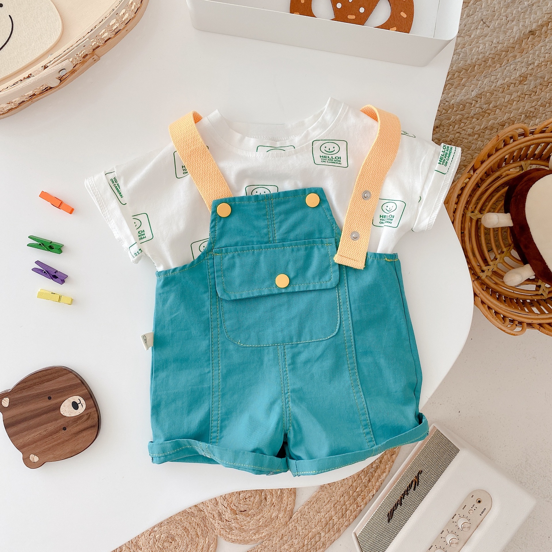 儿童背带裤男女童2022夏季洋气宝宝彩色背带裤婴儿背带短裤 ck092