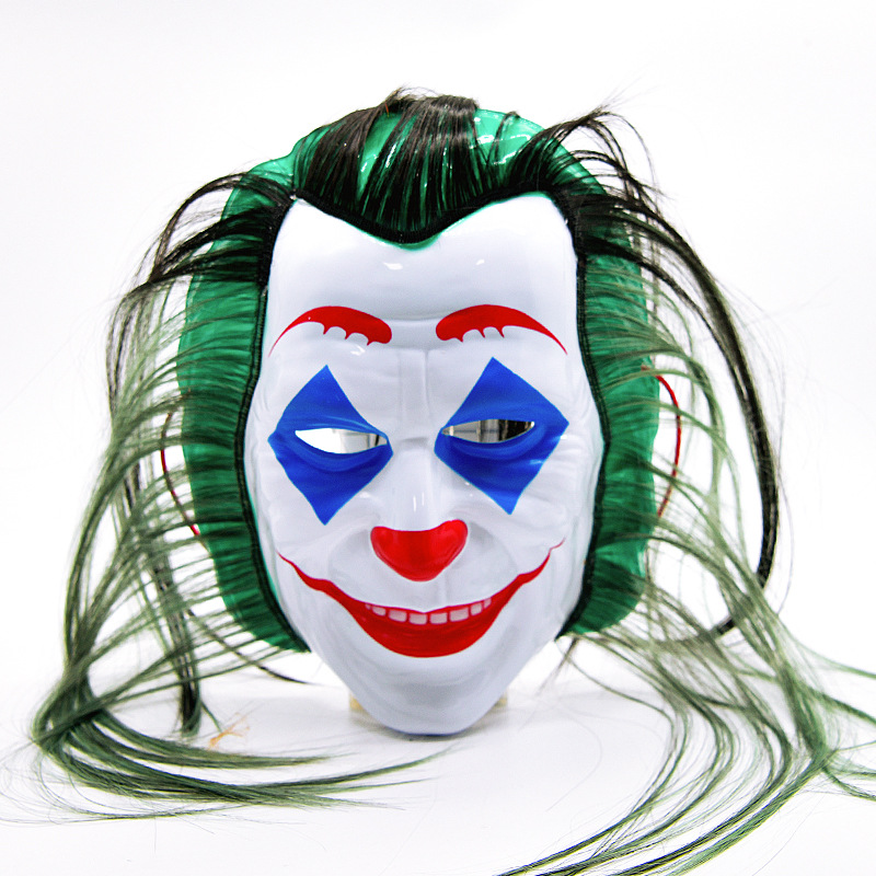 23美式跨境新款绿发小丑面具pvc恐怖万圣节面具影视回魂头套-阿里巴巴