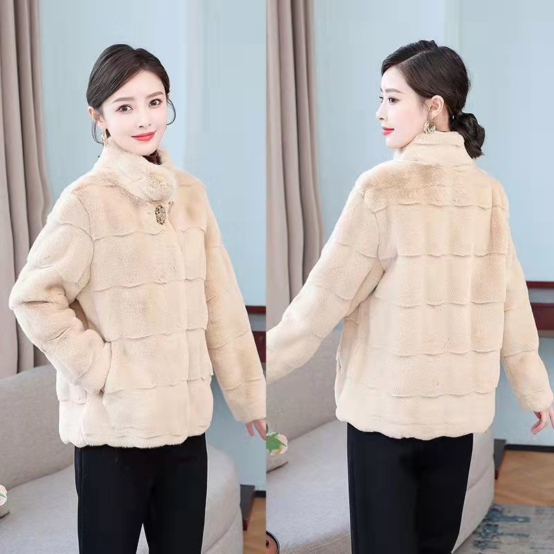丹麦貂皮草外套2021年新款女冬仿水貂绒年轻款显瘦立领毛毛上衣女