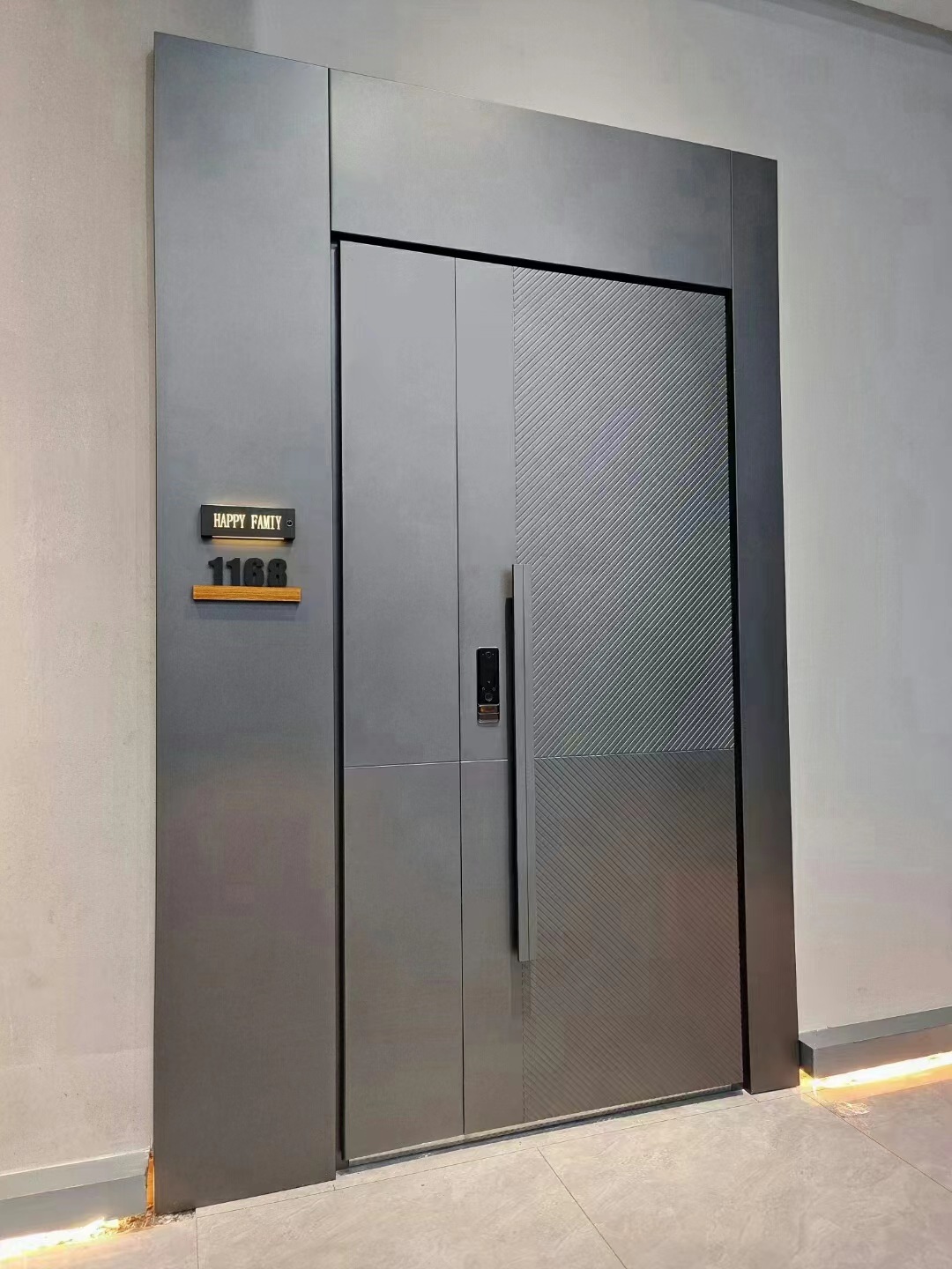 现代简约轻奢风门墙一体精雕铸铝门小区入户智能别墅大门一门一景