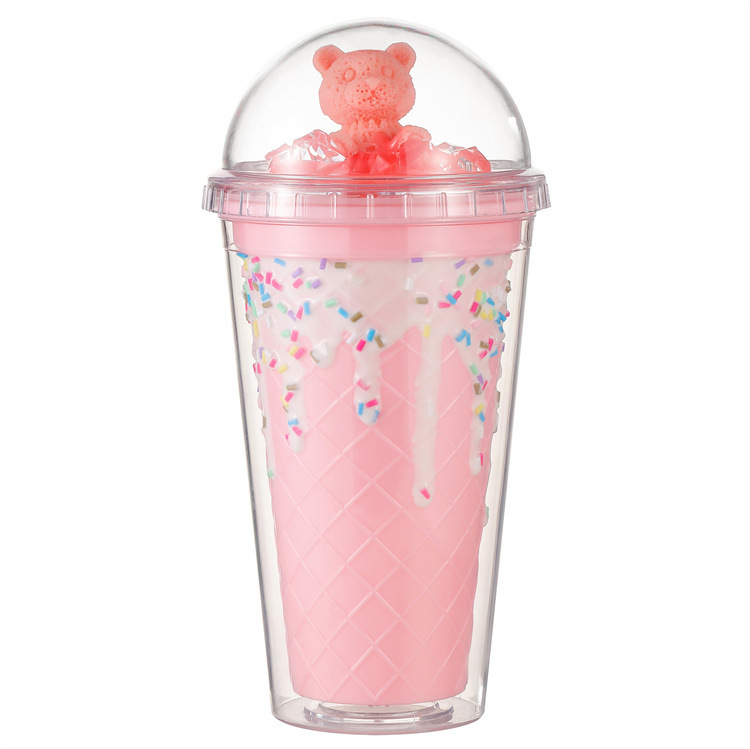 New Cute Bear Ice Cream Ice Cup Summer Fashion Drink Iced Water Cup Creative Doll Straw Cup