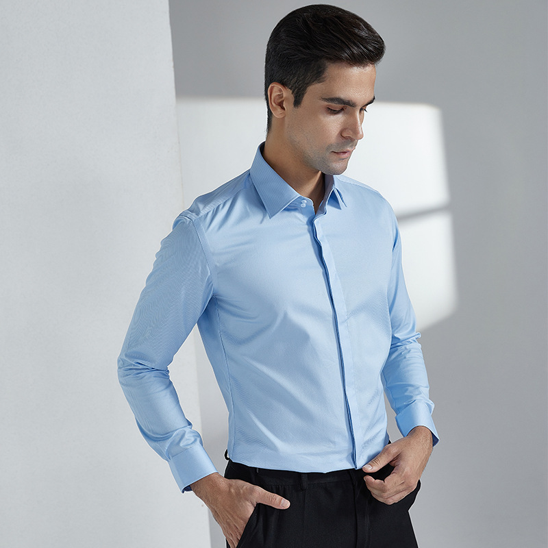 暗扣长袖白色衬衫