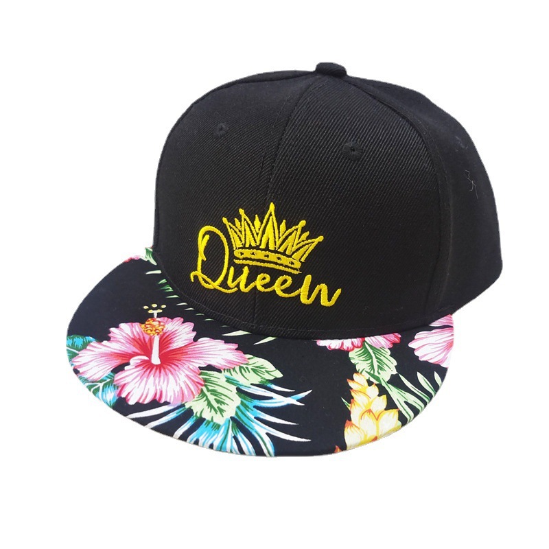 Cross-Border Crown Embroidery Baseball Cap Digital Printing Flat-Brimmed Cap European and American Fashion & Trend Hip Hop Hat Men and Women Baseball Cap