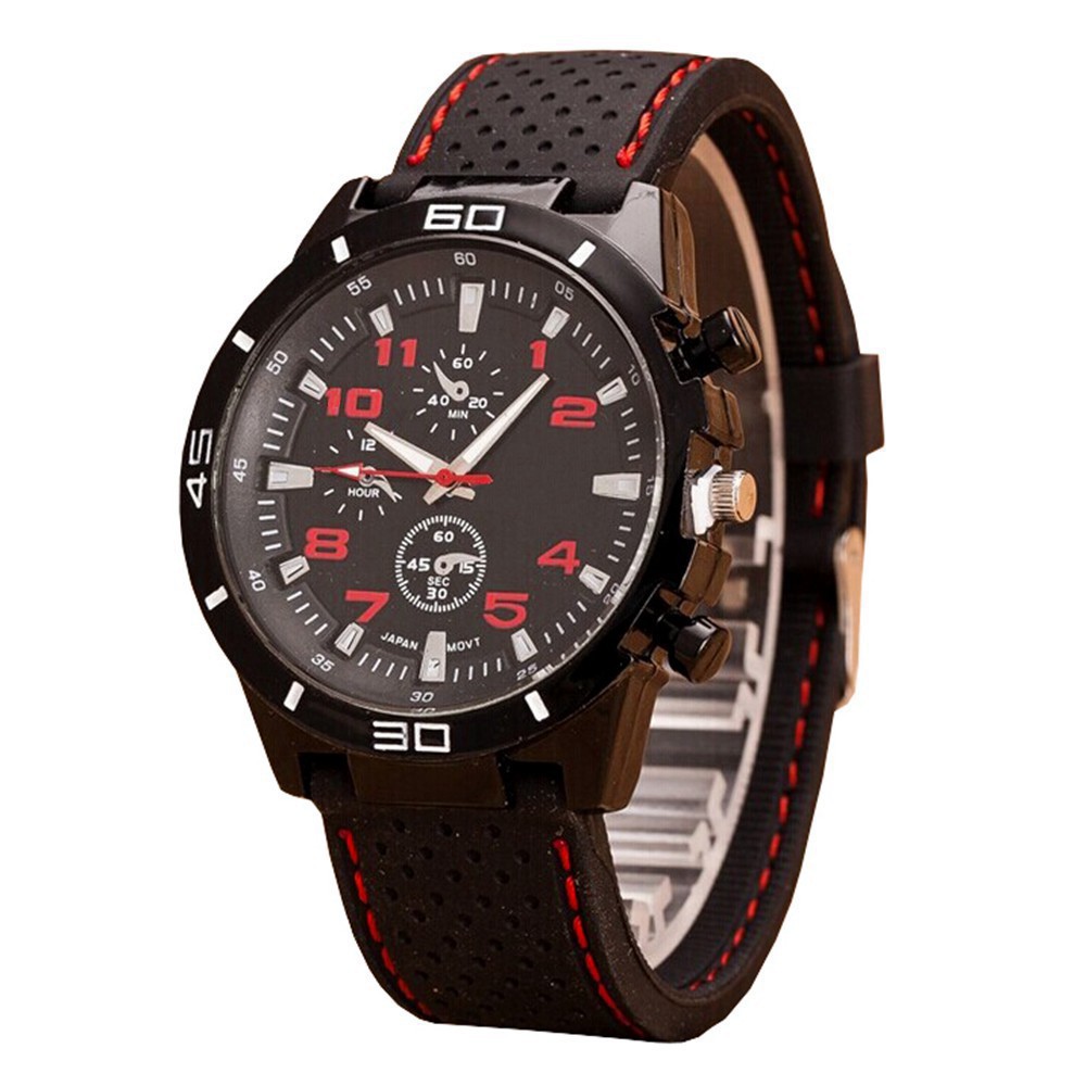 跨境货源时尚硅胶男士运动手表 个性车缝线多色表盘赛车石英表