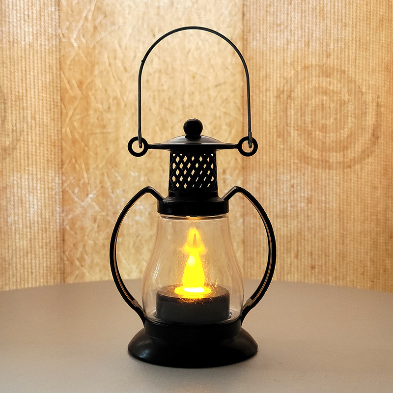 led蜡烛阿拉丁神灯圣诞万圣节氛围装饰灯 煤油复古小马灯手提蜡台