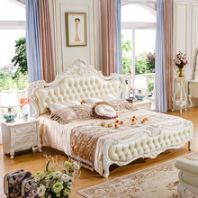 新款欧式全实木床1.8米主卧床婚床米白色可定制高箱床