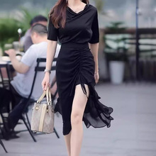 黑色包臀裙半身裙夏季2024新款不规则雪纺纱裙显瘦洋气鱼尾裙子女
