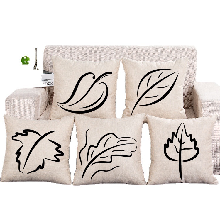 蒂丝出品手绘速写树叶棉麻抱枕靠垫沙发靠背外贸出口布艺工艺品