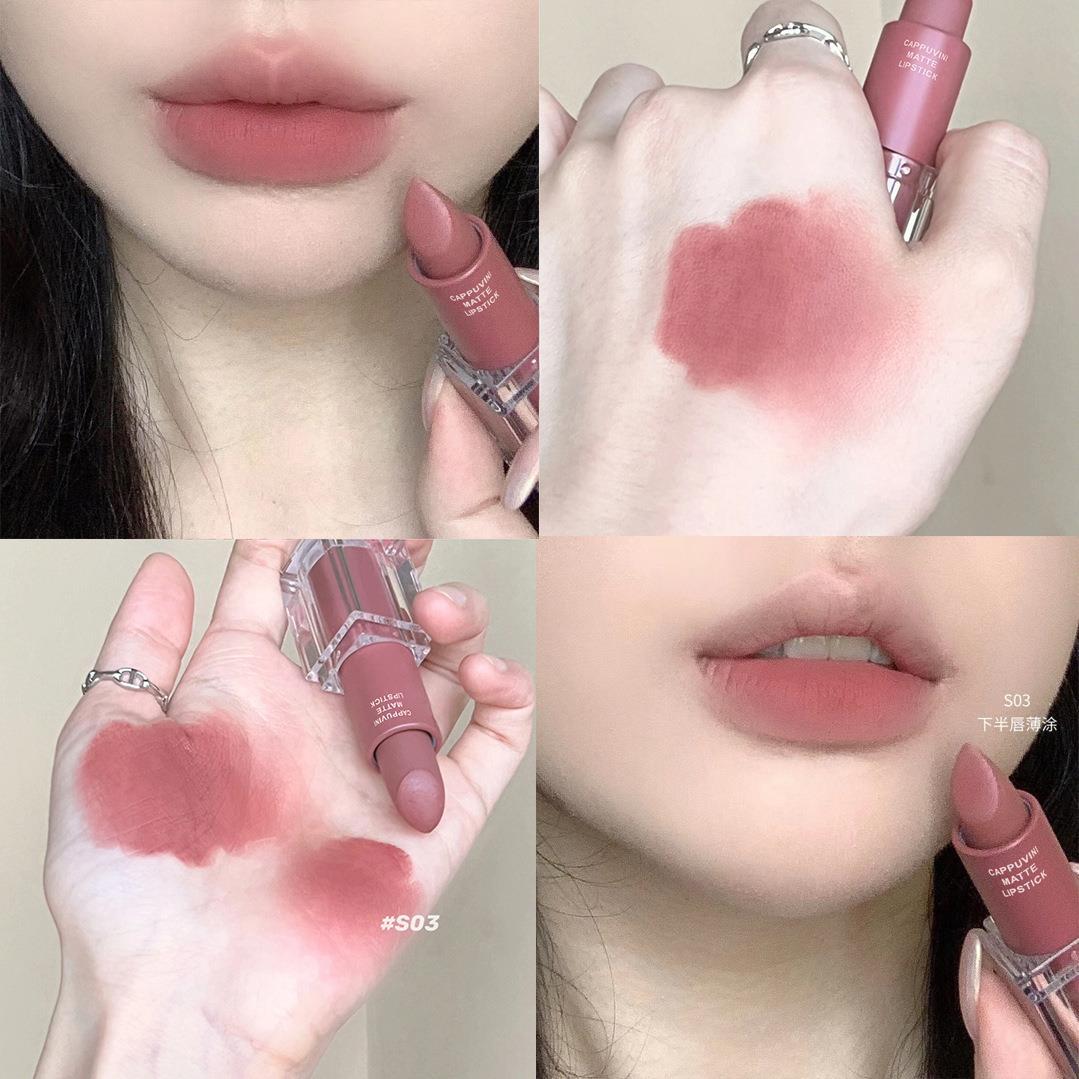 Cappuvini Transparent Acrylic Lipstick Matte Finish Romantic Lipstick Cinnamon Peach Oolong Student White