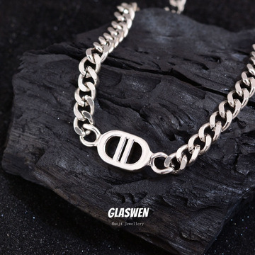 跨境爆款冷淡风坦克链条猪鼻cd项链女高级感嘻哈小众潮牌百搭配饰