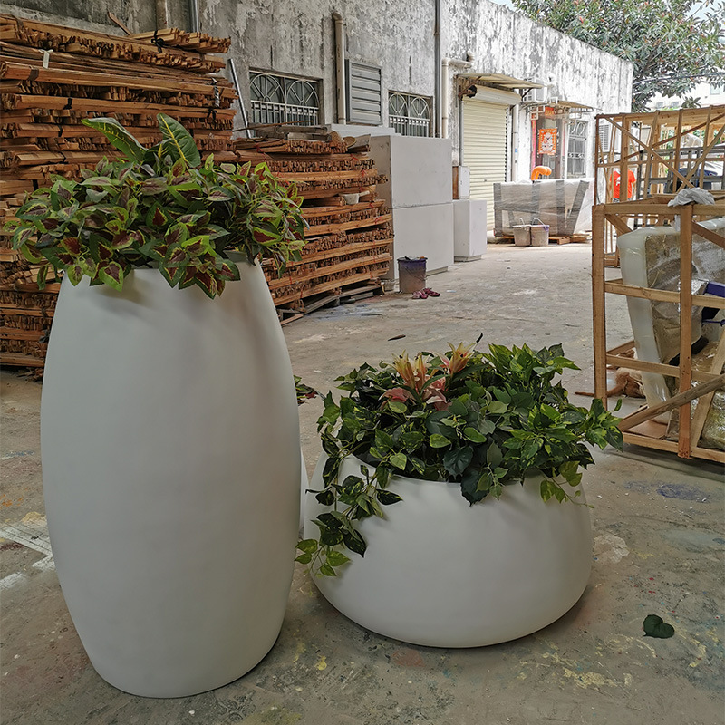 玻璃钢花盆组合圆形花器商场美陈大号白色花钵户外售楼处摆件厂家