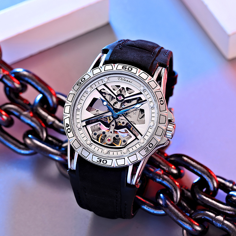 正品狄凡尼品牌流浪地球全透空男士机械表杜比防水强力夜光功能表