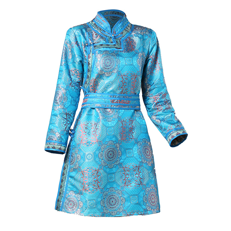 蒙古服装女春秋中长传统蒙古袍连衣裙日常生活装民族风舞蹈演出服
