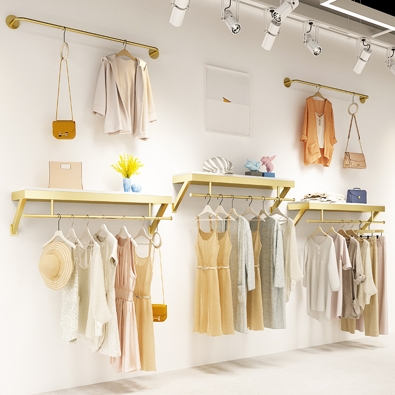 店展示架金色落地式挂衣架女装店货架侧挂陈列架简约衣服架子￥499