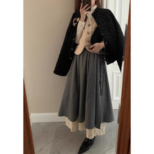 MENGXIANG ▏庄园少女 羊毛蕾丝系带半裙遮肉长款灰色伞裙秋冬款
