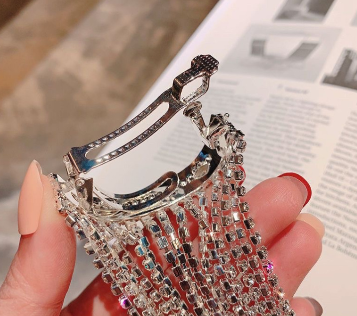 Full Rhinestone Tassel Hair Accessories Headdress Spring Clip Ponytail Clip