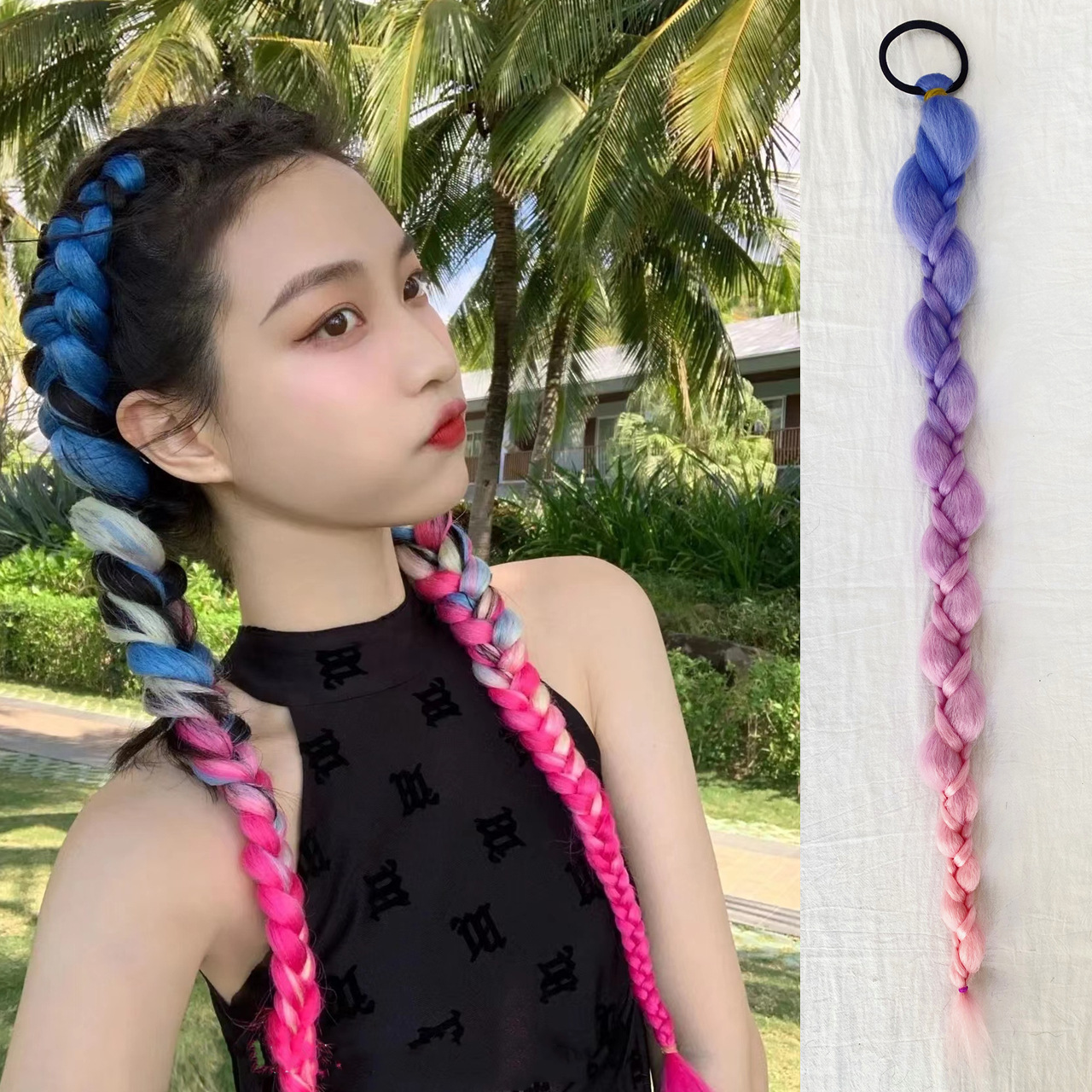 假辫子女麻花辫假发古风2022年新款时尚双马尾发饰拳击辫脏辫发绳