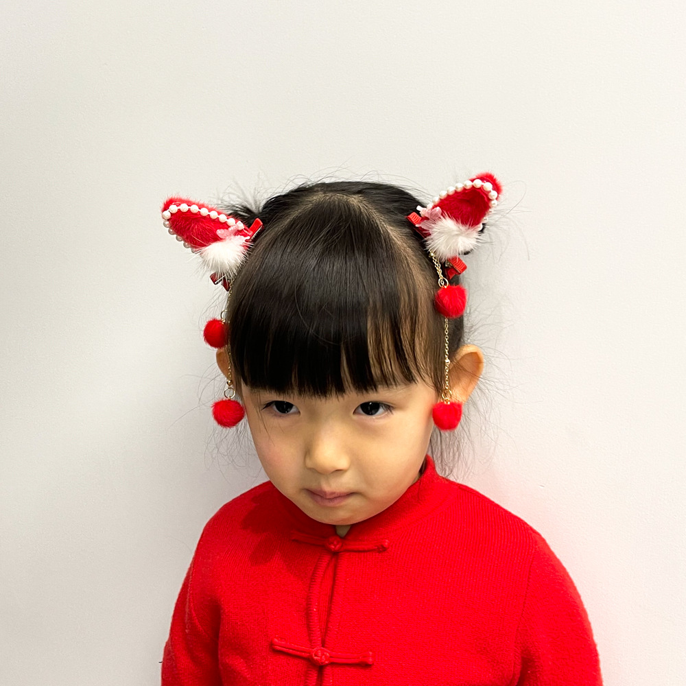 中国风汉服儿童发夹可爱唐装兔耳朵女童发饰古风小女孩发卡套装