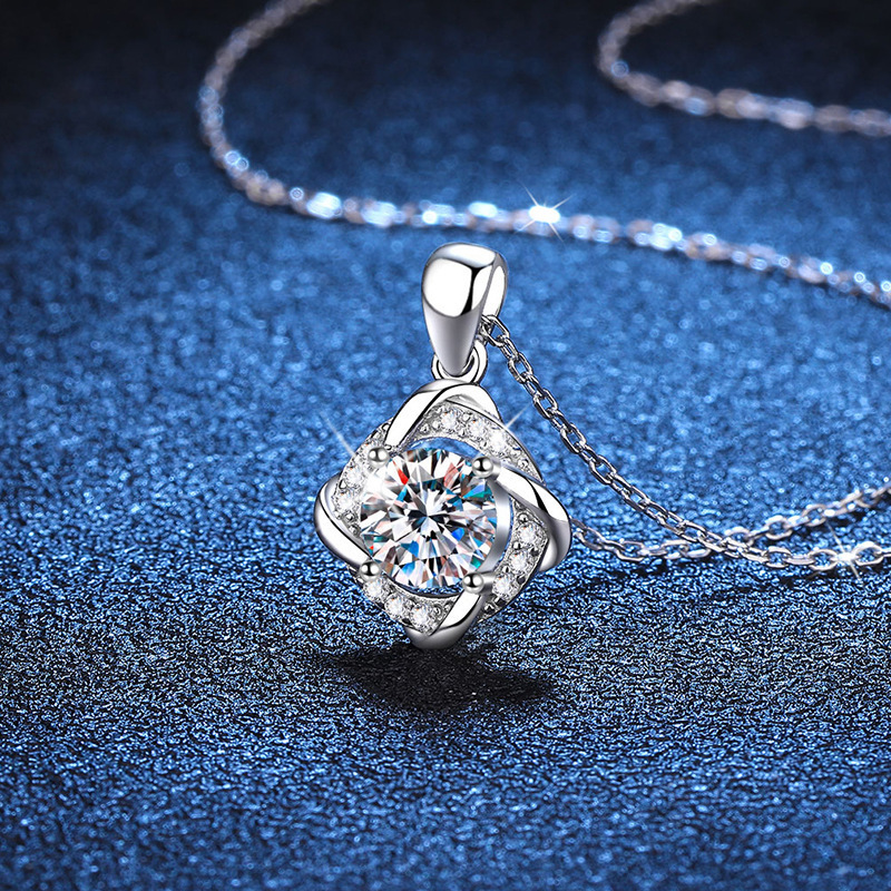 s925纯银跨境热销项链莫桑钻时尚韩版旋转风车吊坠1克拉d色莫桑石