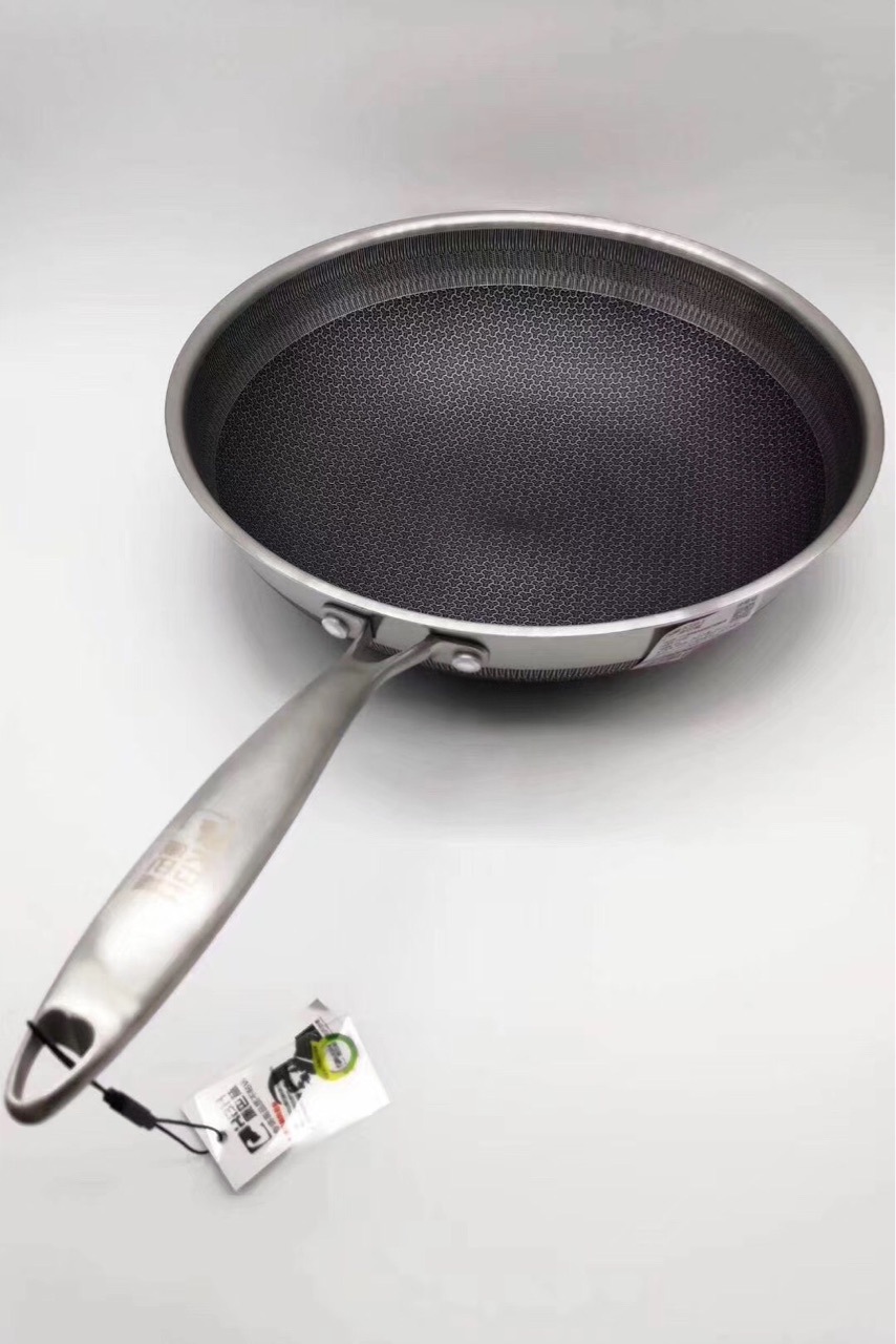 304德系风味蜂巢不锈钢炒锅32cm
