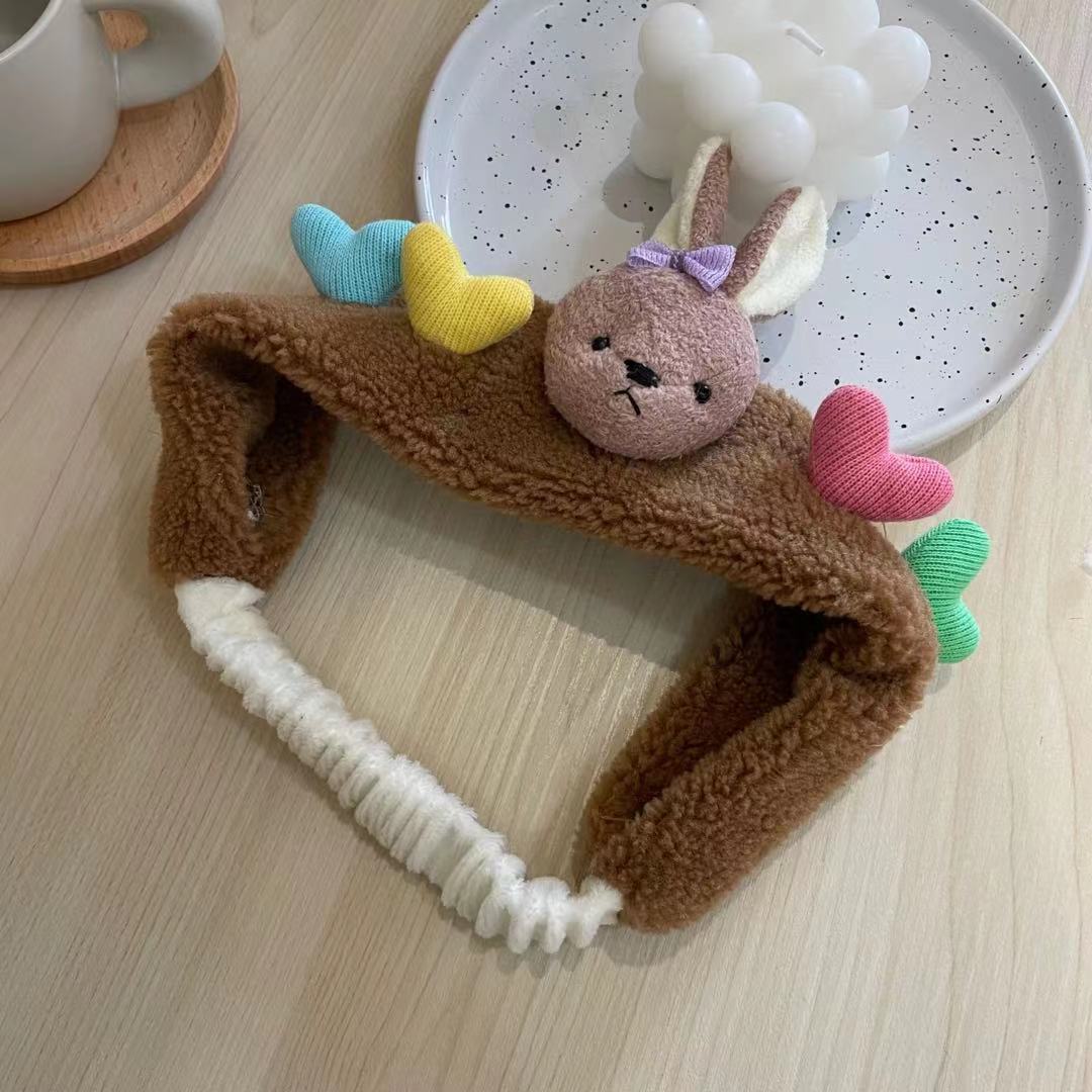 可爱小熊爱心毛绒发带女洗脸宽边松紧弹力头带发饰网红头饰日韩新