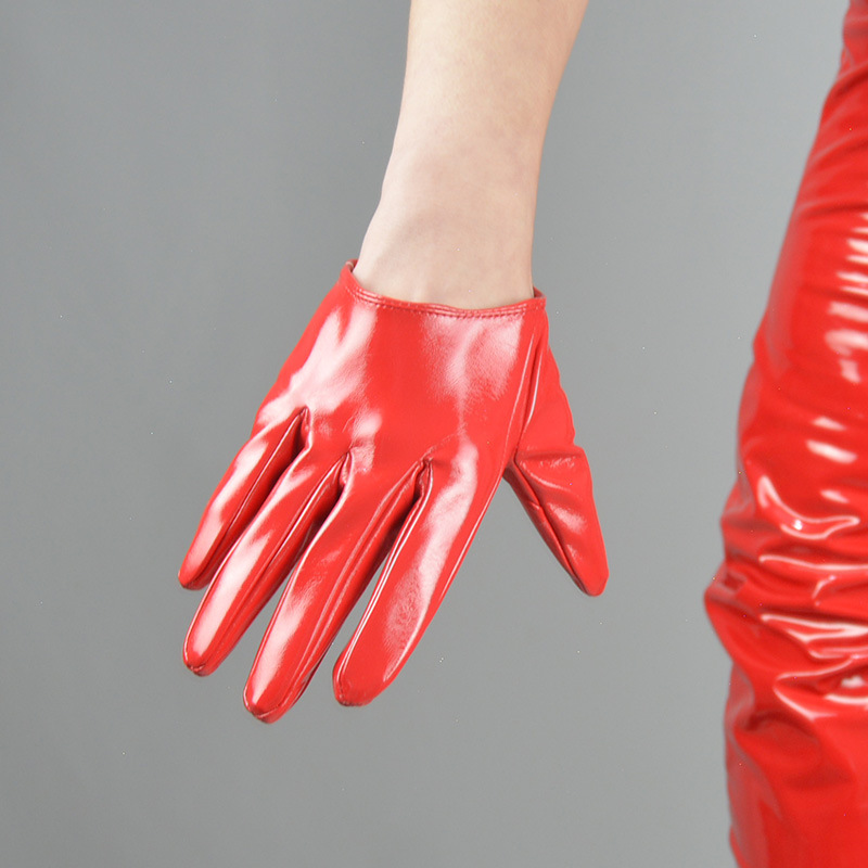 批发漆皮超短手套13cm亮红色白色黑色仿皮亮皮触屏贴手基本款