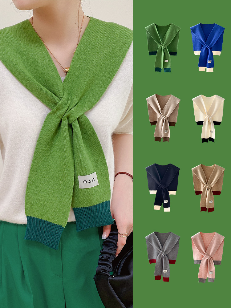2022年新款春秋季针织小披肩女韩版百搭外搭坎肩配t恤衬衫围巾绿