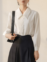 T新中式白衬衫女职业正装设计感雪纺上衣公务员教资教师面试衬衣