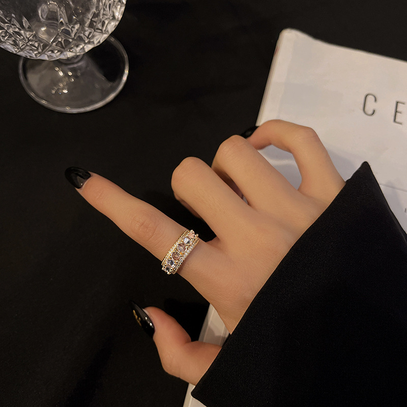 korean dongdaemun new super flash zircon retro with opening adjustable ring female ins internet celebrity same style index finger ring